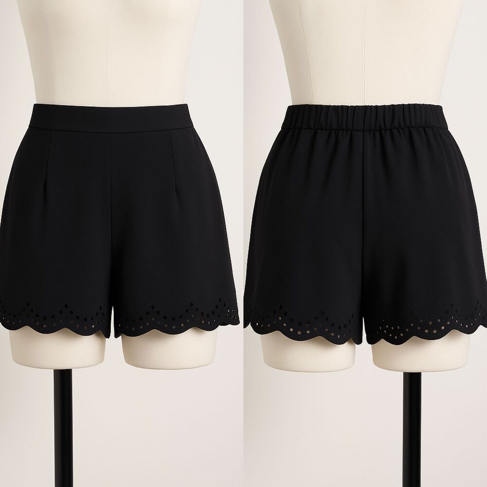 Ces Femme by Mi-In Black Scalloped Hem Eyelet Shorts Size Small/Medium